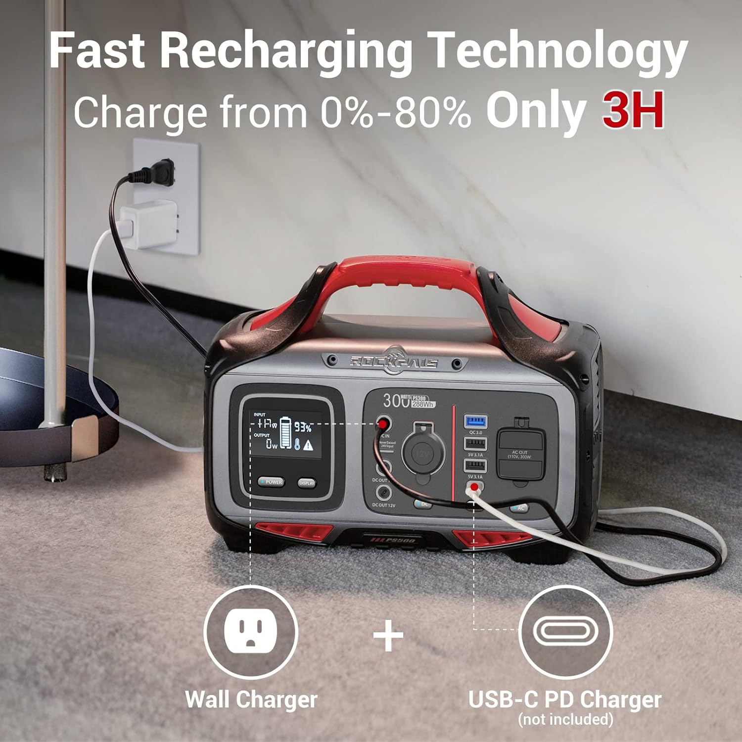 ROCKPALS 300W Portable Power Station with Solar Panel 100W, Solar Generator with Panel Included for Backup Power, Outdoor Adventure and Camping