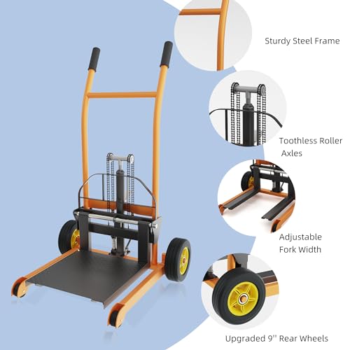 Hydraulic Material Lift Pallet Truck 450 lbs Manual Winch Stacker 36" Max Lift Dolly, Pallet Lift Table, 18.5" Fork Length, 9" Polyurethane Wheels