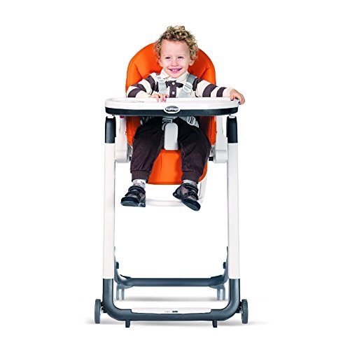 Peg Perego Siesta, Grow with Baby Folding High Chair & Recliner, Height Adjustable, Quick Clean & Easy Push Wheels for Babies & Toddlers, Made in Italy, Ambiance Brown (White)