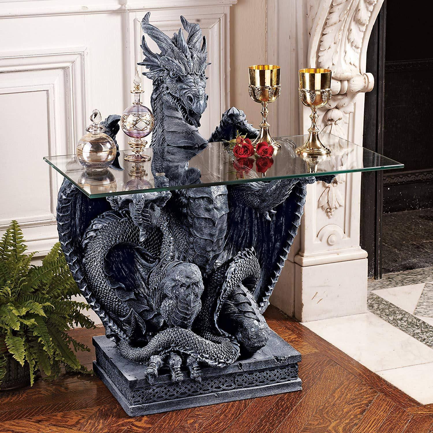 Design Toscano CL3039 Warwickshire Dragon Glass-Topped Coffee Table