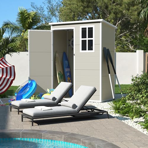 UDPATIO Outdoor Resin Storage Shed 6x4.5 FT, Plastic Garden Shed for Bike, Garbage Can, Tool, Outside Sheds with Lockable Door for Backyard, Patio, Lawn, Grey & White