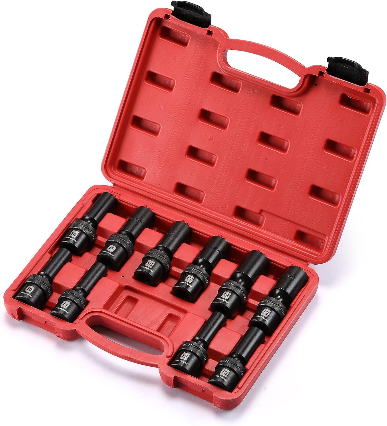 MIXPOWER 10-piece 3/8" Drive Shallow Universal Impact Socket Set, Metric,10-19mm, Swivel Socket with Flexible Wobble, CR-MO