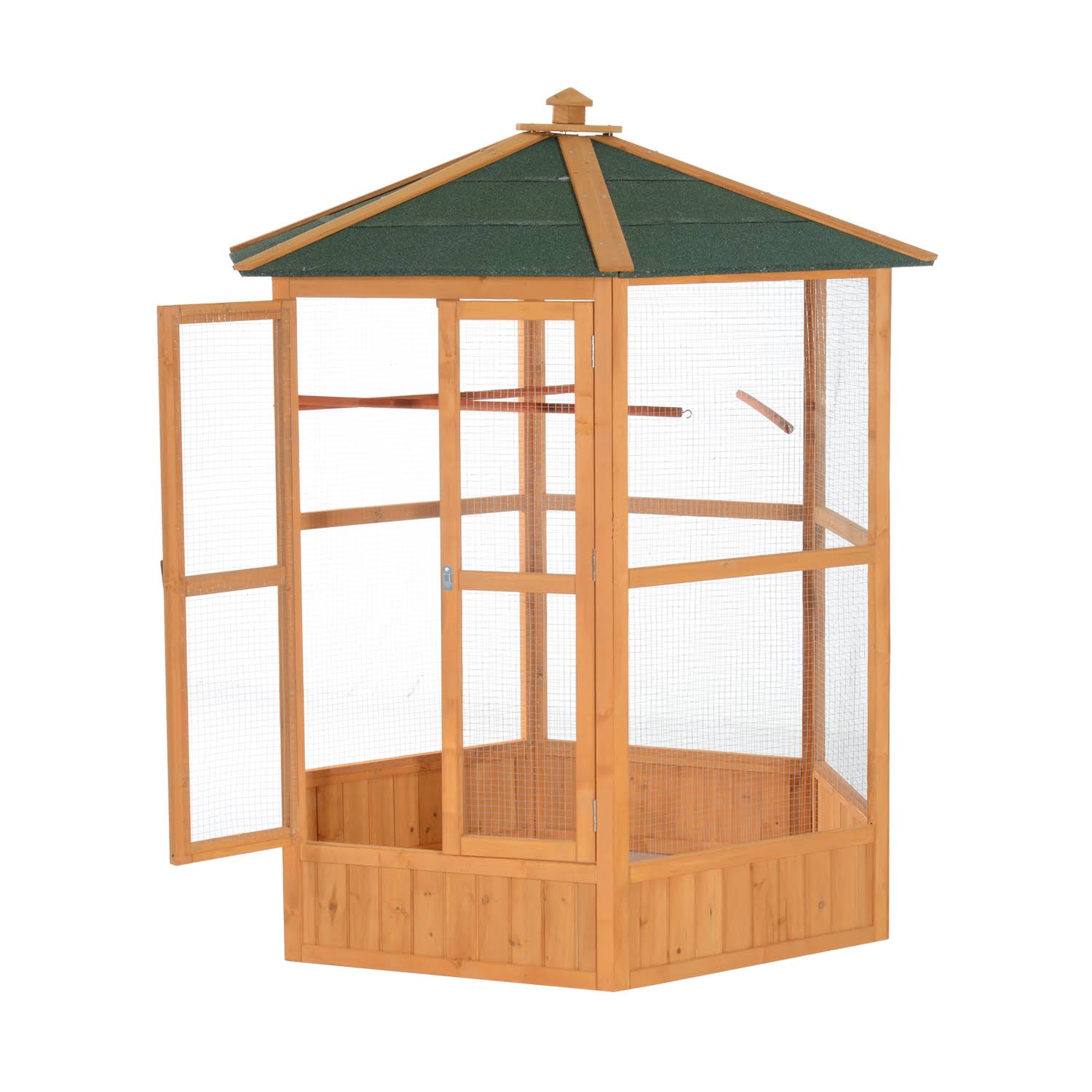 Pawhut Hexagonal Outdoor Aviary Bird Cage, Brown