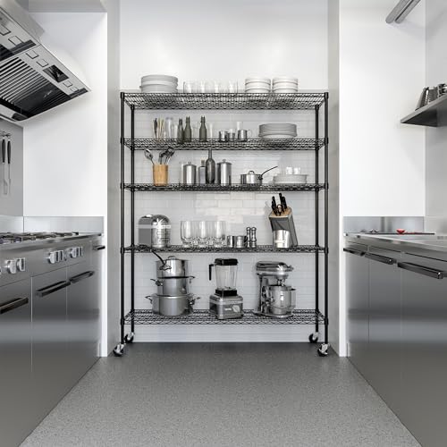 Seville Classics UltraDurable Heavy Duty NSF Solid Steel Wire Rack Storage Unit, Organizer for Garage, Warehouse, Office, Restaurant, Classroom, Kitchen, Black, 5-Tier Shelving, 36" W x 18" D