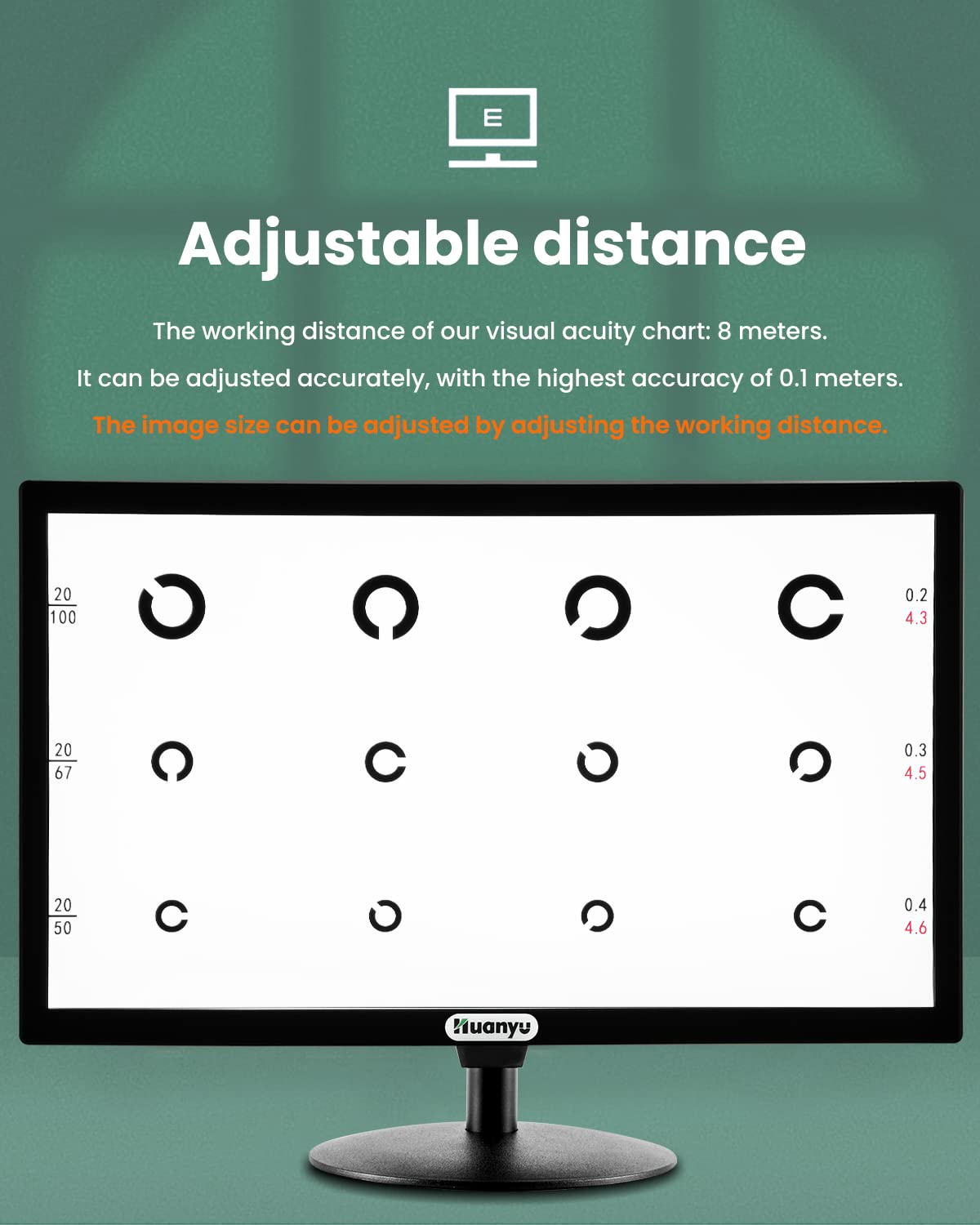 Huanyu Visual Acuity Chart Digital 23inch LCD Electronic Optical Eye Charts with 44+ Visual Targets and 5 Display Methods Optometry Tester Projector with Remote