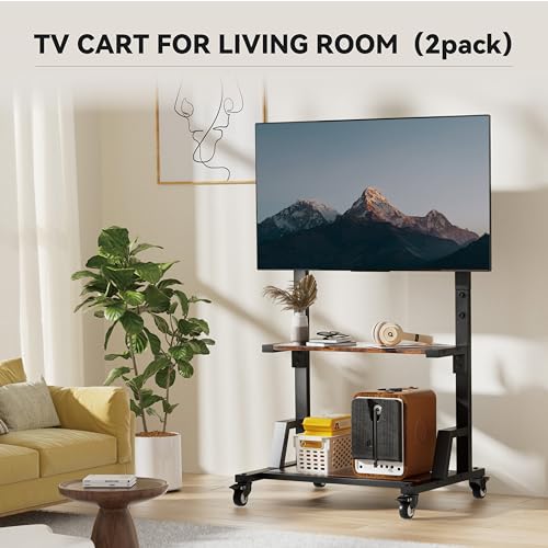 AENTGIU Rolling TV Stand Mobile TV Cart for 32"-75" All Brand TVs, Lockable Portable TV Stand on Wheels with Metal TV Mount & 2 Tier Wood Shelf for Living Room,Bedroom,Office(All Hardware Included)