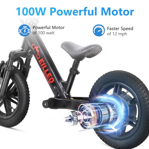 Spacewalk Electric Bike for Kids, 100W Electric Balance Bike Ages 3-5 Years Old, Kid Electric Motorcycle with 3 Speed Modes, 12 inch Inflatable Tire and Adjustable Seat