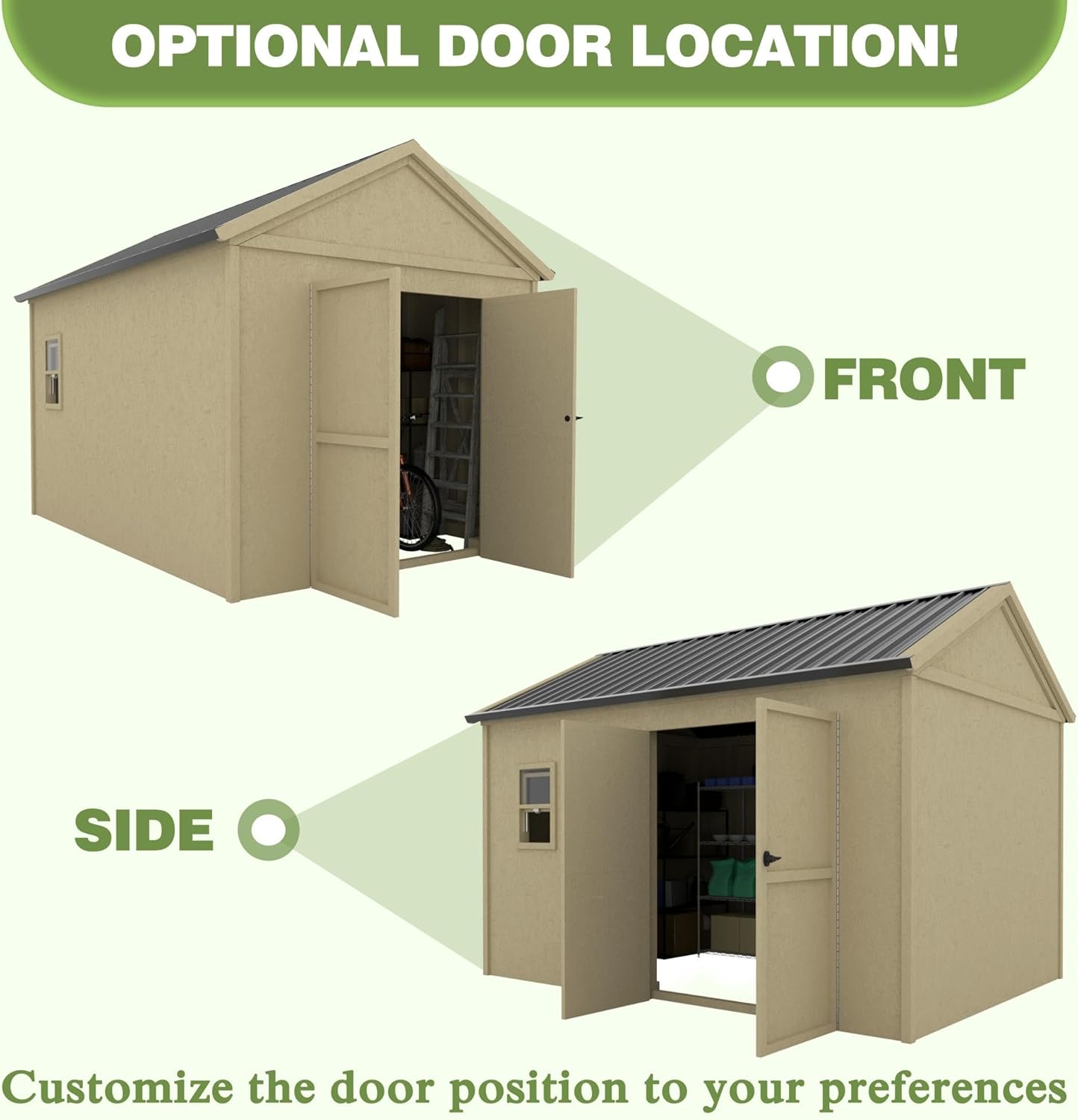 MUPATER 12 ft x 9 ft Outdoor Wood Shed with Metal Roof, Lean-to Storage shed Garden Furniture Tools with Lockable Door and Vents for Garden, Patio