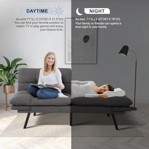 MUUEGM Futon Sofa Bed,Memory Foam Futon Sofa,Futon Bed,Convertible Sofa Bed for Compact Living Spaces,Apartment,Studio,Office,Futon Sofa,71"*33"*31.5",Black Faux Leather