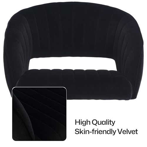 Home Office Swivel Desk Chair, Modern Corduroy Desk Chair, Height Adjustable Armchair with Gold Base, Ergonomic Office Chair for Living Room Vanity Study Computer Room, Black