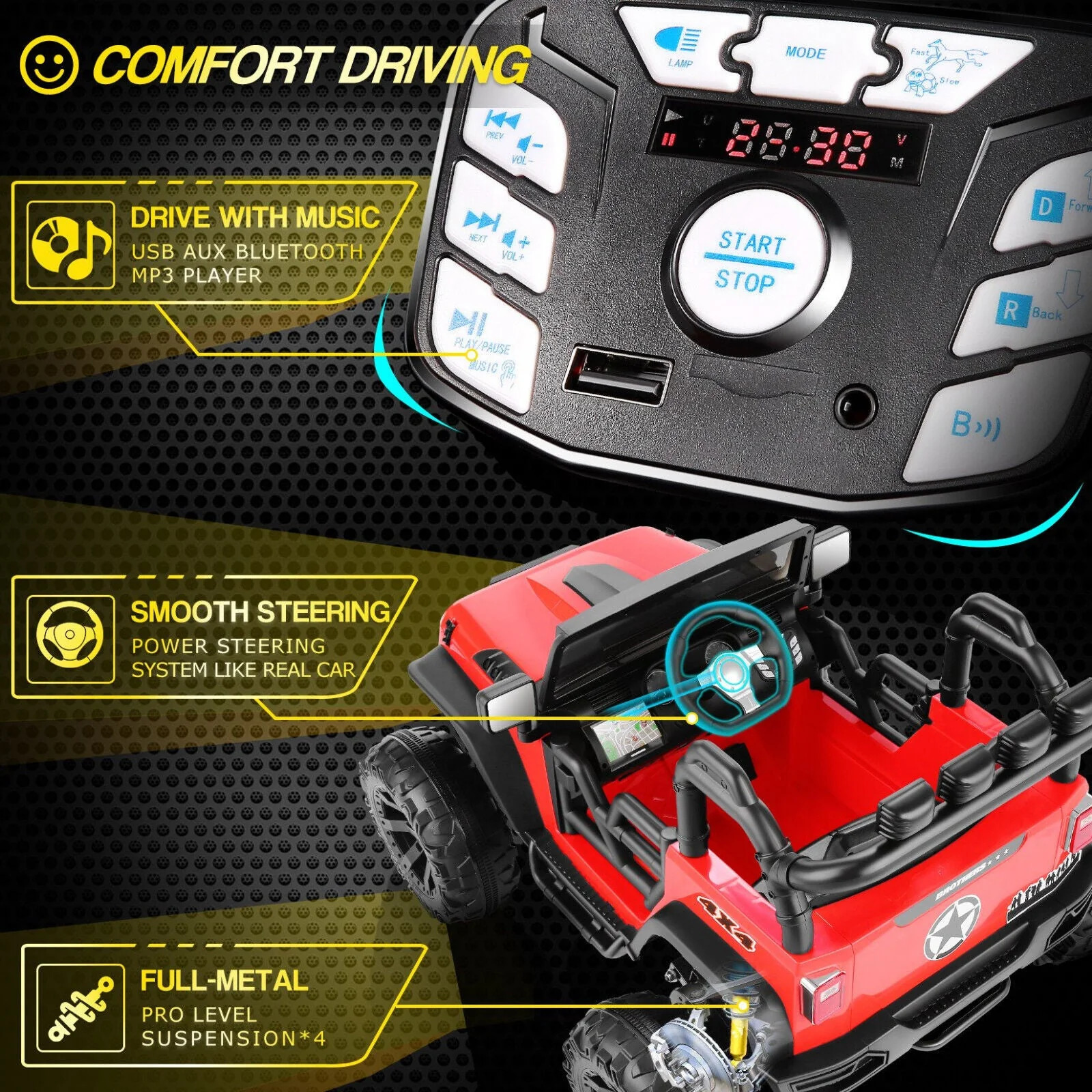 Kids Ride On Truck Car with Remote Control - 24V, 2 Seater, 3 Speed, 9AH Battery, 2*200W Motor