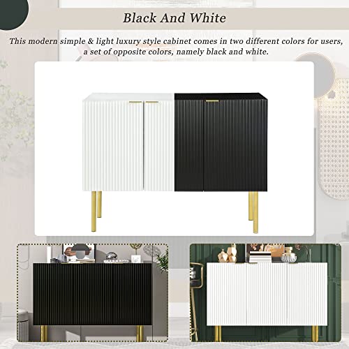 Modern Buffet Storage Cabinet with 3 Doors, Luxury Sideboard with Adjustable Shelves and Gold Metal Legs for Home Living Room Dining Room(White)