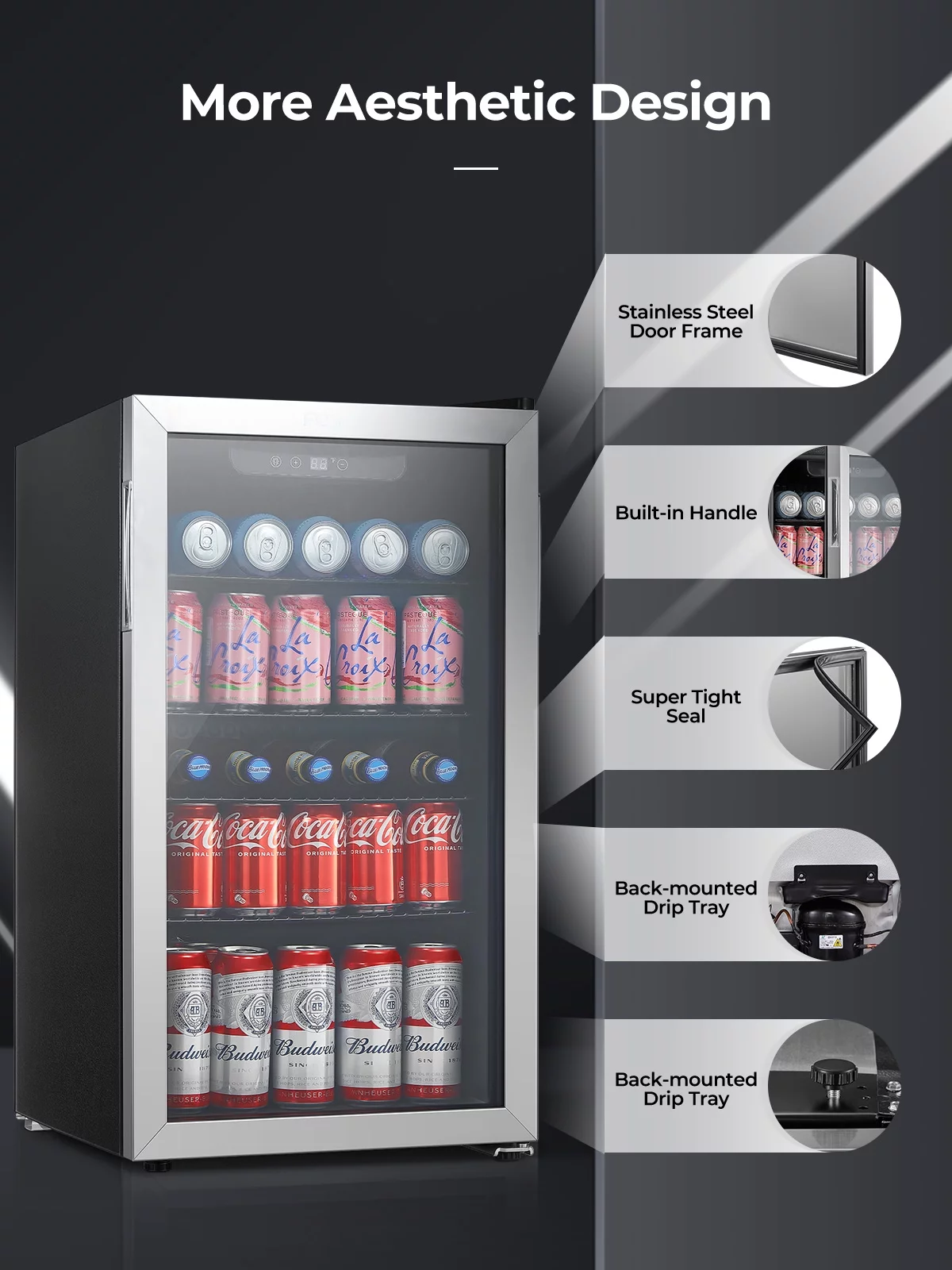 FOHERE 126 Can Beverage Refrigerator Cooler, 3.2 Cu.ft Mini Fridge, Wine Chiller for Bar/Office/Home, New, Reversible Door, 17.5 x 18.9 x 31.5 inches