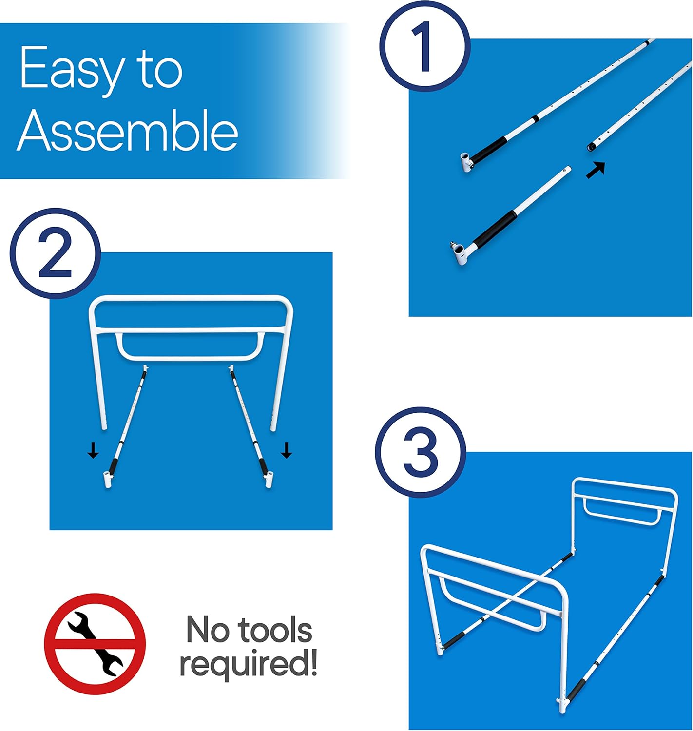 RMS Dual Bed Rail - Adjustable Height Bed Assist Rail, Bed Side Hand Rail - Fits Full & Twin Beds (Dual Hand Rail) Pack of 2