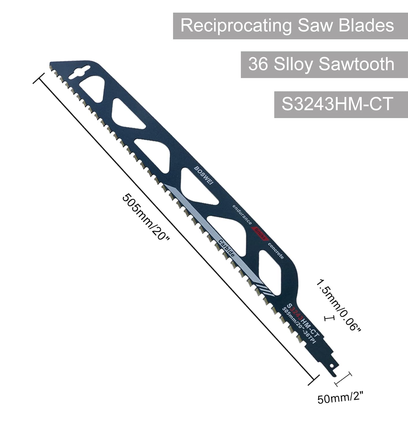 Reciprocating Saw Blades, for Cutting Aerated Concrete, Glass Fiber Reinforced Plastic, Epoxy Resin, Red Brick and Fiber Cement, Demolition Masonry Concrete Saw Blades 12-305mm