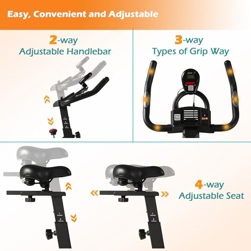 Ksports Home Magnetic Resistance Adjustable Cardio Exercise Stationary Bike for Home Gyms with LCD Screen, Straps, and Ab Mat, Black