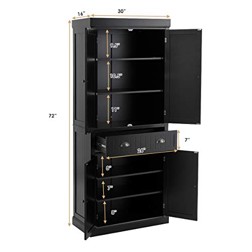 72" Large Storage Cabinet w/Doors & Adjustable Shelves, Freestanding Pantry Cupboard, Modern Tall Sideboards for Home, Kitchen, Bathroom & Dining Room (Gray)