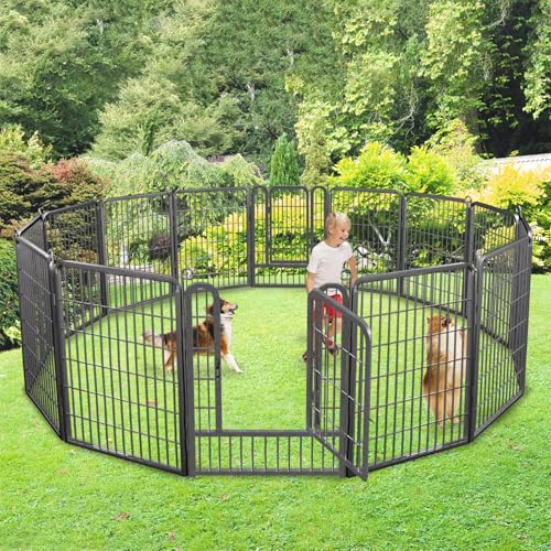 Dog Playpen, 32inch 10 Panels Outdoor Dog Fence Indoor Dog Pen Anti-Rust Pet Puppy Pen Dog Exercise Pen with Lock for Medium Small Dogs, Portable Pet Fence for Yard RV Camping