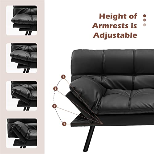 Convertible Futon Sofa Bed Memory Foam Couch Sleeper W/Adjustable Armrest Black