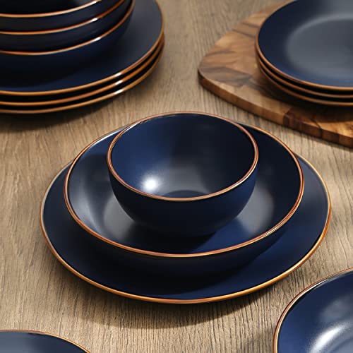 Stone Lain Brasa Modern Stoneware 32 Piece Dinnerware Sets, Plates and bowls Sets, Dish Set for 8, Blue