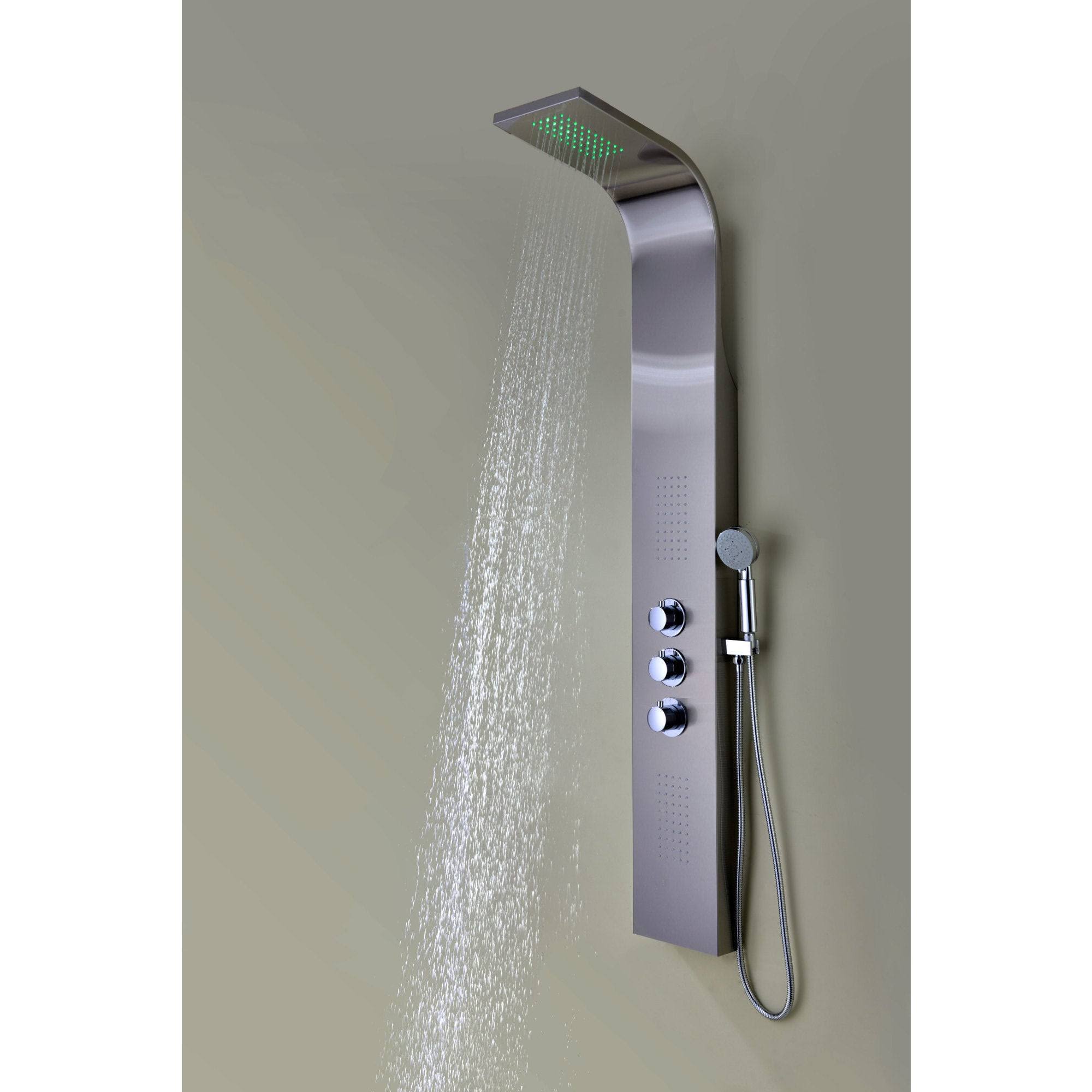 Anzzi SP-AZ024 Arc 64 in. 2-Jetted Shower Panel with Heavy Rain Shower and Spray Wand in Brushed Stainless Steel