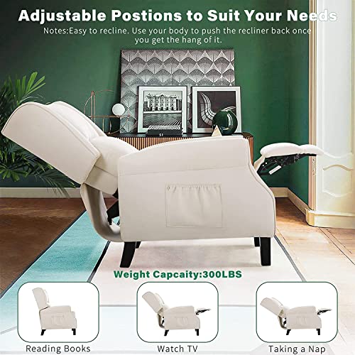 LEISLAND Wingback Recliner Chair for Living Room, Fabric Recliner Chair with Heat and Massage, Tufted Armchair for Reading and Napping,Beige