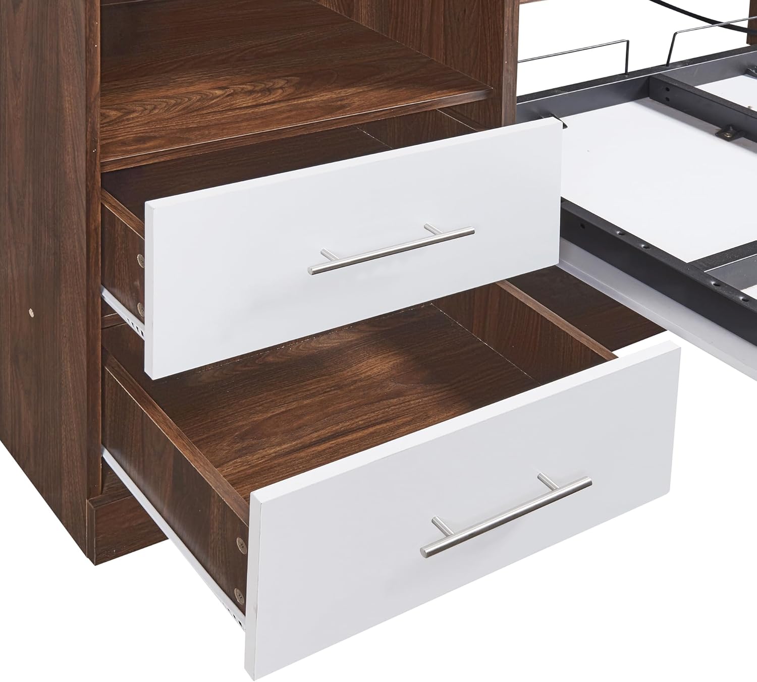 Twin Size Murphy Bed Wall Bed with Cabinet,White