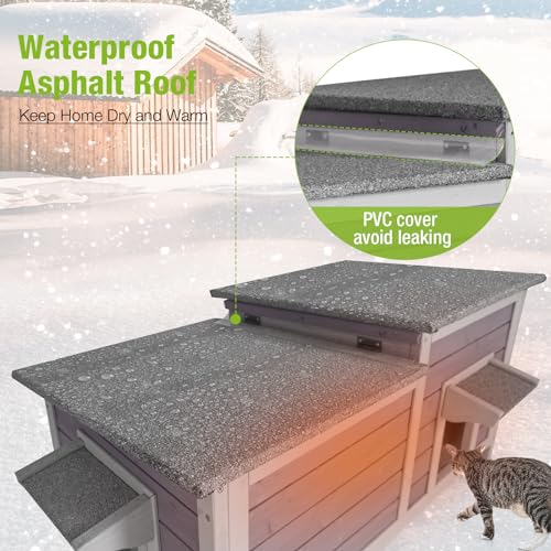 Outdoor Cat House Insulated Feral Kitty Shelter with Liner Weatherproof Cat Condo for Winter,Large Space