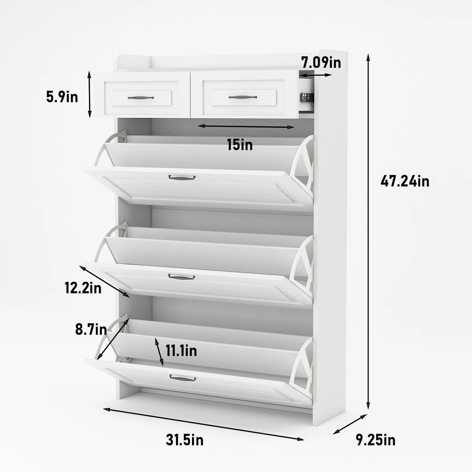 Yone jx je Shoe Cabinet for Entryway, White Narrow Shoe Storage Organizer with 3 Doors 2 Drawers,Flip Down Shoe Rack Wood 4 Tier Shoe Storage Cabinet for Hallway, Living Room,Home and Apartment