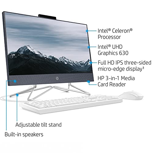 HP 2022 Newest AIO Desktop, 21.5" FHD Display, Intel Celeron G5905T Processor, 12GB RAM, 256GB PCIe SSD, Webcam, DVD-RW, Wi-Fi, HDMI, Bluetooth, Wired KB and Mouse, Windows 11 Home, Blue