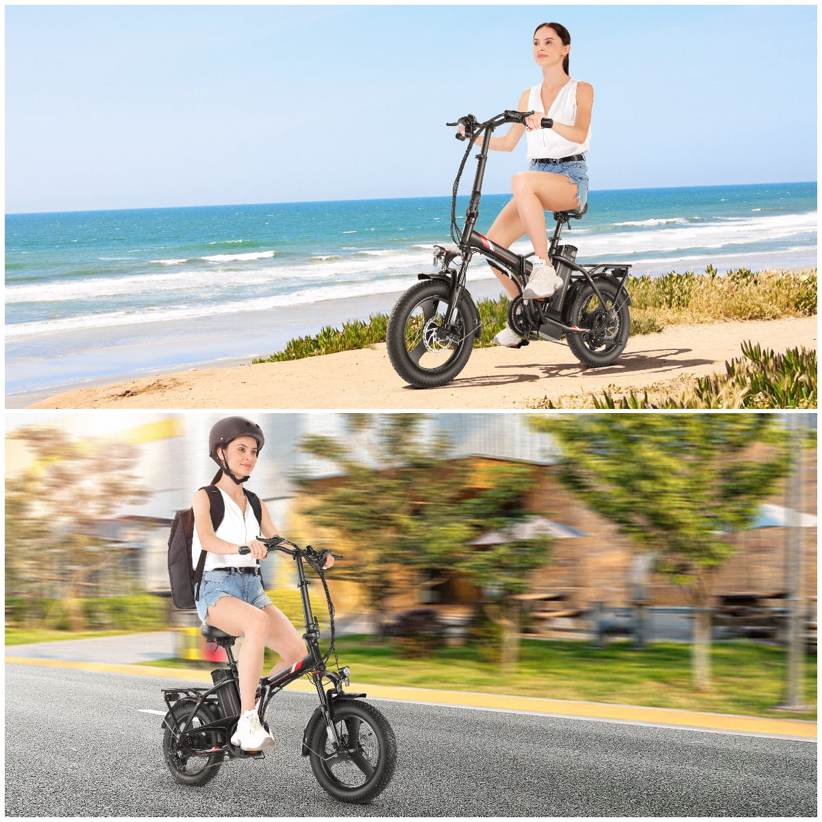 Elifine 16"×3.0 Fat Tire Folding Electric Bike for Adults, 350W Lockable Suspension Fork Electric Bicycle, LCD Display Foldable Ebike with 48V 7.8Ah Battery, 19.8 mph Snow Bike up to 50 Miles Range