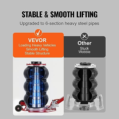 VEVOR Air Jack, 3 Ton/6600 lbs Airbag Jack, Triple Bag Air Jack with Six Steel Pipes, Lift up to 17.7", Fast Lifting Pneumatic Jack, with Adjustable Long Handles for Cars, Garages, Repair