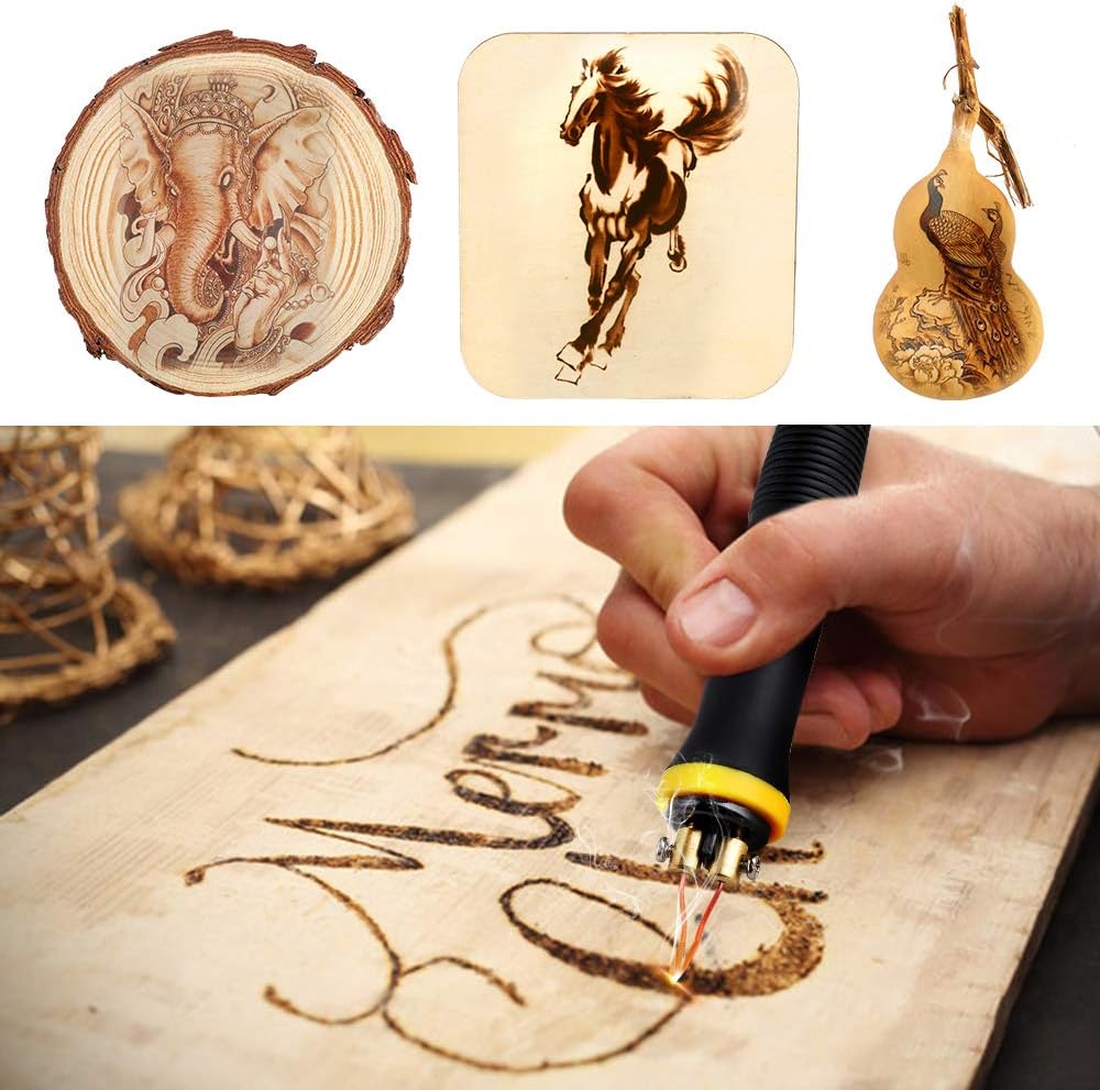 Professional Pyrography Tool Kit 60W Upgraded Wood Burning Kits with 20pcs Pyrography Wire Tips Digital Adjustable Pyrography Machine for Wood and Gourd（Duble Pen）