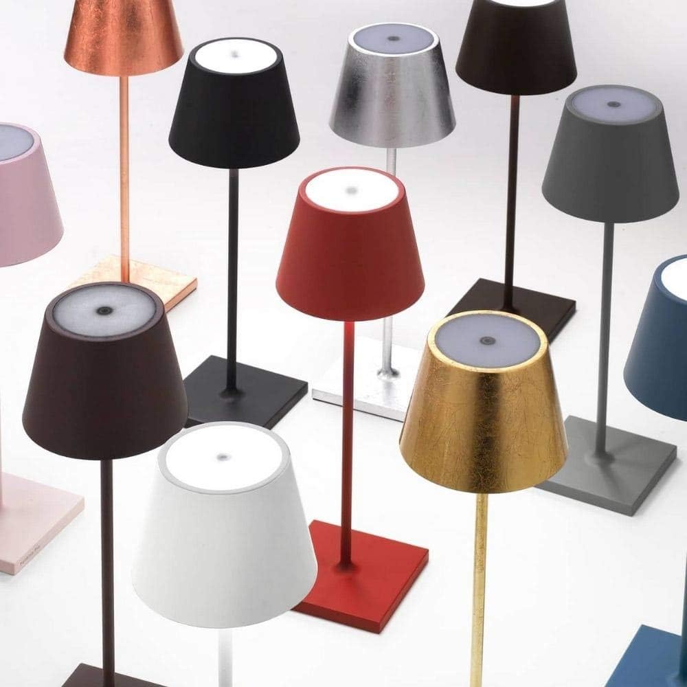 Zafferano Poldina Pro LED Table Lamp (Color: BORDEAUX) Touch On/Off, Touch Dimmable, Powder Coated Aluminum, IP54 Protection, Indoor / Outdoor, Contact Charging Base, USA Plug