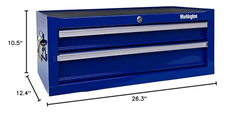 Industrial 2 Drawers Portable Metal Intermediate Box, 26" Middle Tool Chest Cabinet with Ball Bearing Drawer Slides, Steel Tool Storage Box Organizer 4008 Blue