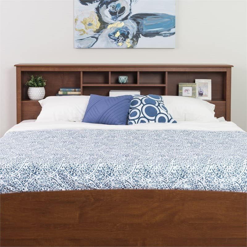 Country Style King Size Wood Bookcase Bed Headboard and Cabinet Storage in Cherry
