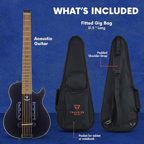 Traveler Guitar Escape Mark III Black Satin Acoustic Guitar | Small Acoustic Travel Guitar with Built-in Headphone Amp | Full 25.5" Scale Portable Headless Guitar | Mini Guitar with Custom Gig Bag