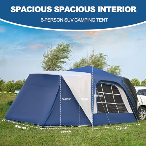 2in1 6-Person Huge SUV Tent Car Tailgate Tent with Porch, 10' x 10' Tent Attachment to SUV Car with 6' x 7' Screen Room Vestibule Awning Porch