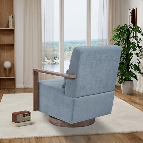 Swivel Accent Chair, Living Room Chair, Modern Arm Chair Sofa Chair with Solid Wood Armrests, 360 Degree Comfy Lounge Reading Chair, Swivel Barrel Chair, Side Chair for Hotel, Bedroom, Office, Beige