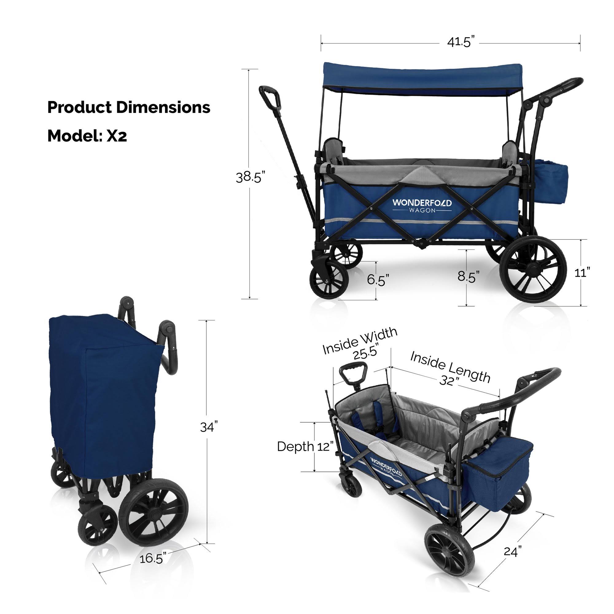 Wonderfold Wagon X2 Pull/Push Double Stroller Wagon Black