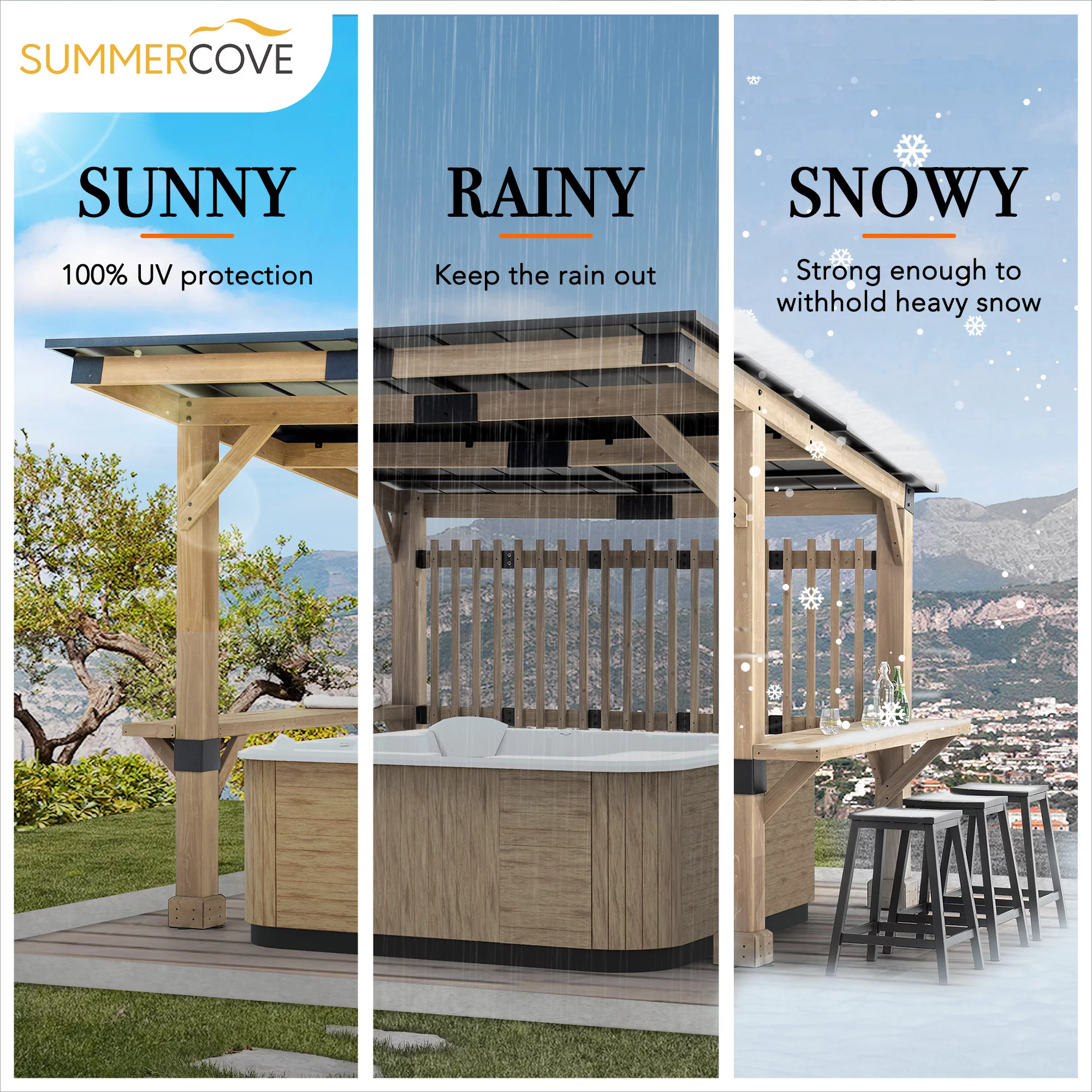Sunjoy Wooden Grill Gazebo 10 ft. x 11 ft. Outdoor Cedar Frame BBQ Gazebo, Backyard Hot Tub Gazebo with Aluminum Hardtop Roof, Privacy Screen and Solid Bar Shelves