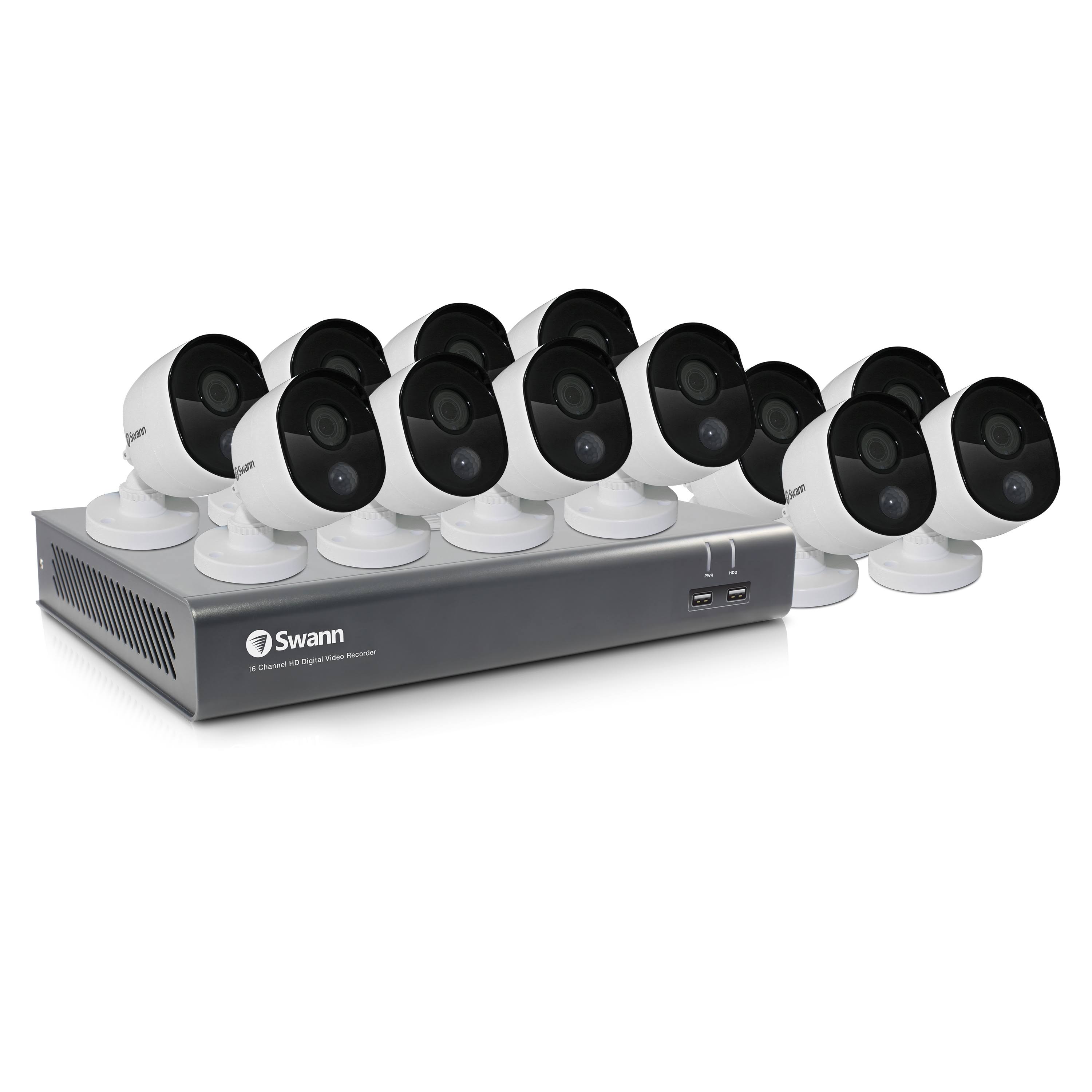 Swann SWDVK-1645812-US 16-Channel 1080p DVR with 1TB HD u0026 12 True Detect Bullet Cameras