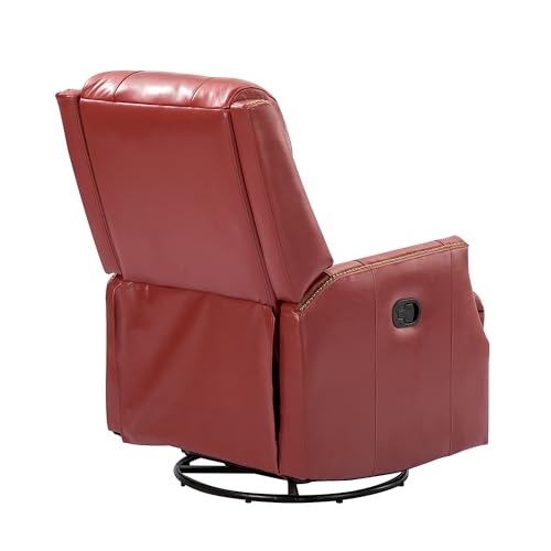 Genuine Leather Recliner - Manual Recliner Chair with 360 Degrees Swivel and Reclining Function, Wingback Recliner Chair with Nailhead Trims, Swivel Recliner Chairs for Living Room (Red)
