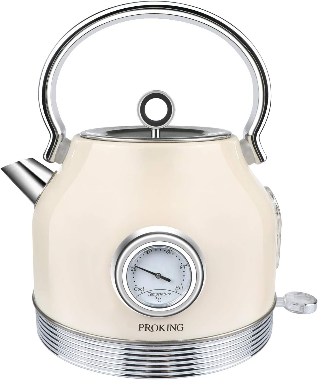 Retro Electric Kettle Stainless Steel 1.7L Tea Kettle, Hot Water Boiler with Thermometer&Led Light, Fast Boiling, Auto Shut-Off&Boil-Dry Protection (Beige) Pack of 2
