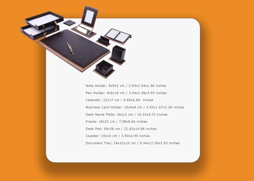 Lux Leather Desk Accessories - Leather Desk Organizer -Desk Organizer for Men Walnut Wood Combination Best Gift for Lawyers, Managers and Bosses - Desk Mat - 10 PCS (BROWN)