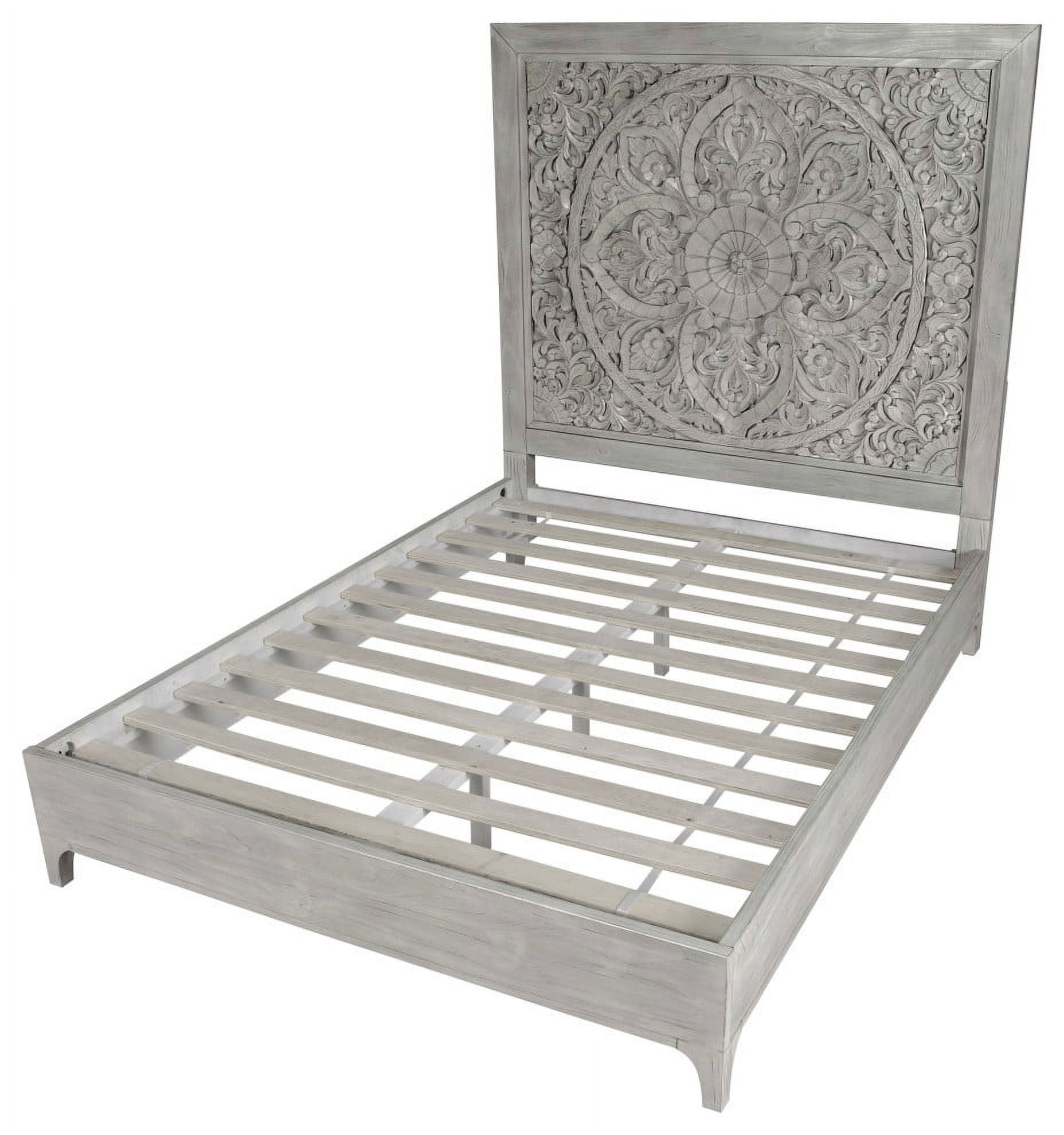 Modus Furniture Boho Chic Carved Platform Bed in Washed White