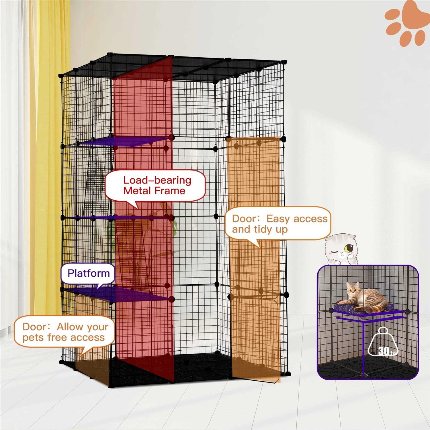 Coziwow DIY 4-Door Large Cat Cage Playpen - Pet Supplies online store
