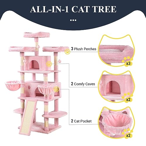Allewie 68 Inches Cat Tree/House and Towers for Big Feline/Scratching Post/Multi-Level Large Kitty Climbing Tree with Condo/Smokey Grey