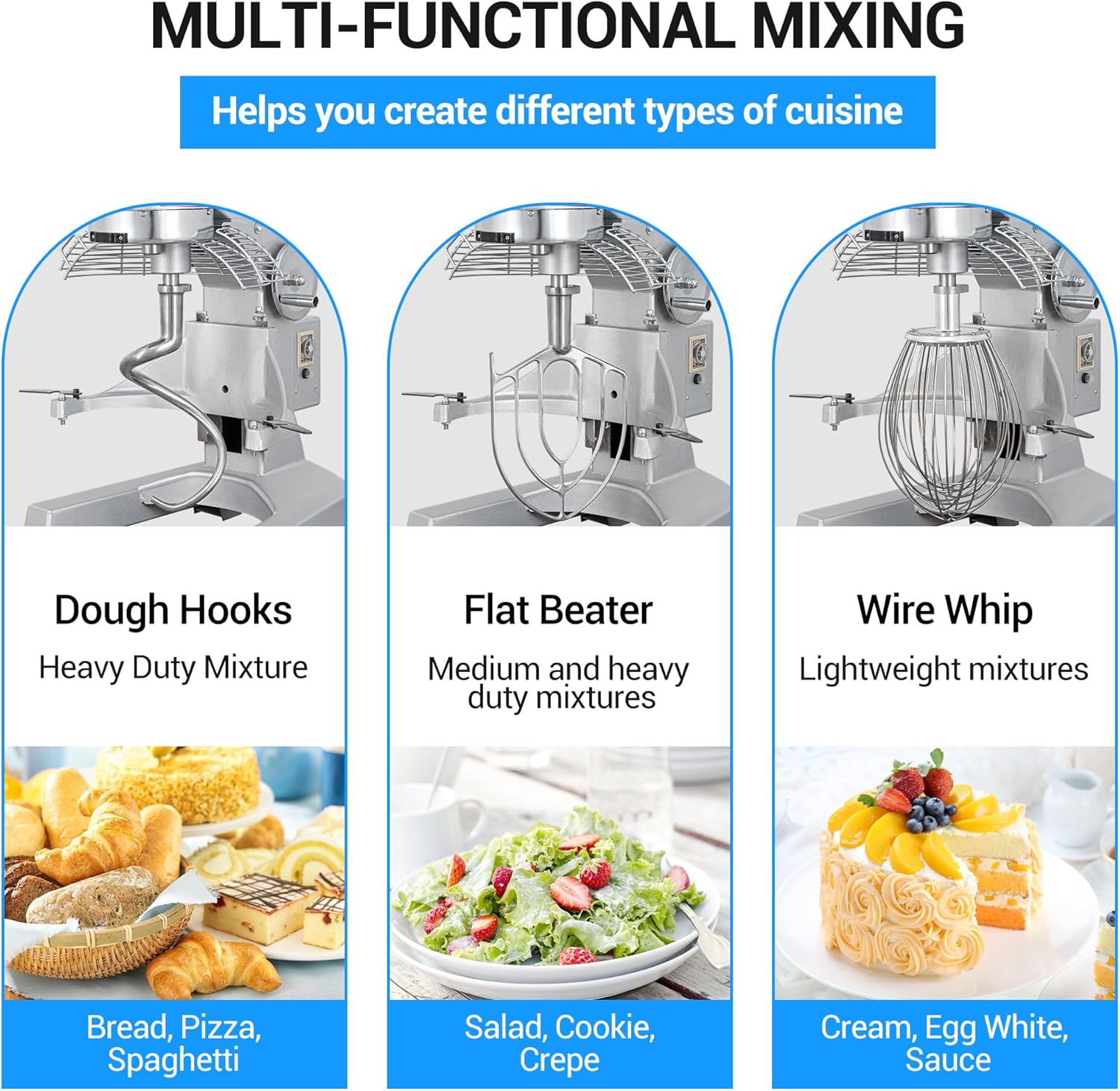 20Qt 1100W Commercial Food Mixer, Commercial mixer 3-Speed Adjustable Heavy Duty Stand Mixer with Stainless Steel Bowl for Bakery Pizzeria. (Standard)
