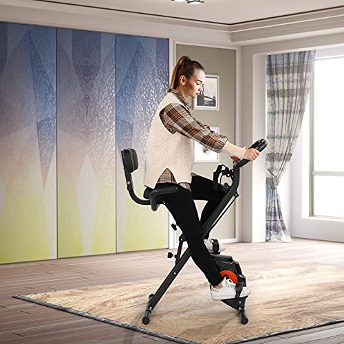 Recumbent Indoor Bike Trainer Portable Exercise Bike with Adjustable Magnetic Resistance, Sturdy and Ultra-Quiet Cycling Machine for Adults and Seniors